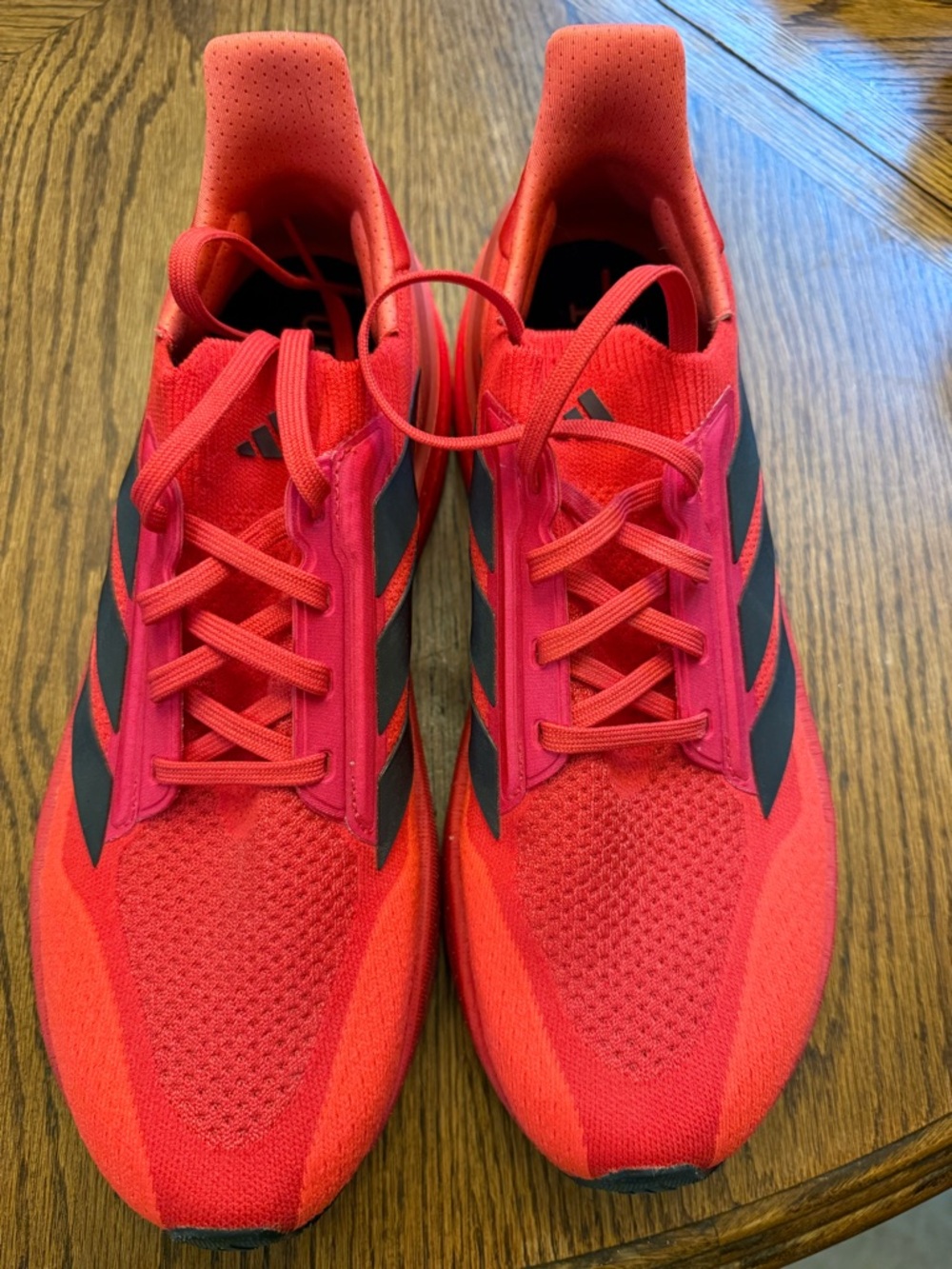 adidas Bright Red and Hot Pink Running Shoes with Black Stripes